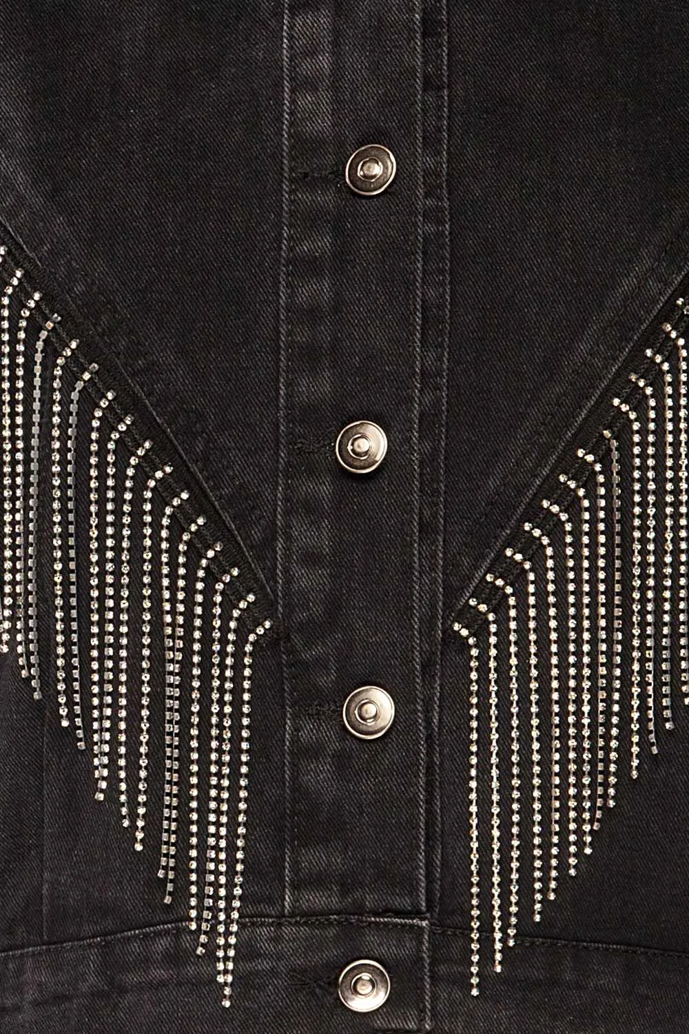 Catacupamba | Black Cropped Denim Jacket w/ Sequin Fringe