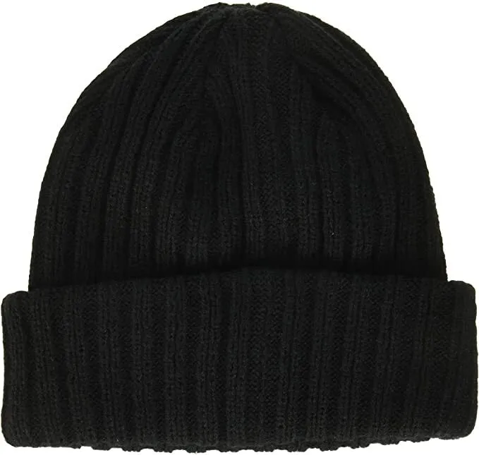 Caterpillar Rib Watch Beanie Hat Cap Warm Winter Knit - Black