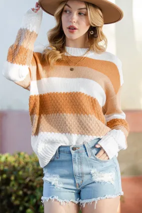 Chestnut Colorblock Drop Sleeve Knitted Sweater