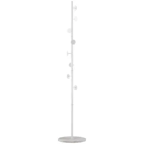 Coat Rack Free Standing Hall Tree with 8 Round Disc Hooks for Clothes, Hats,Purses, Steel Entryway Coat Stand w/ Marble Base White