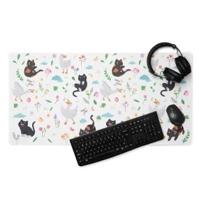 Colorful Geese & Kitties | White Gaming mouse pad | TTI Stream