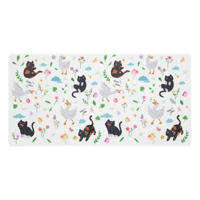 Colorful Geese & Kitties | White Gaming mouse pad | TTI Stream