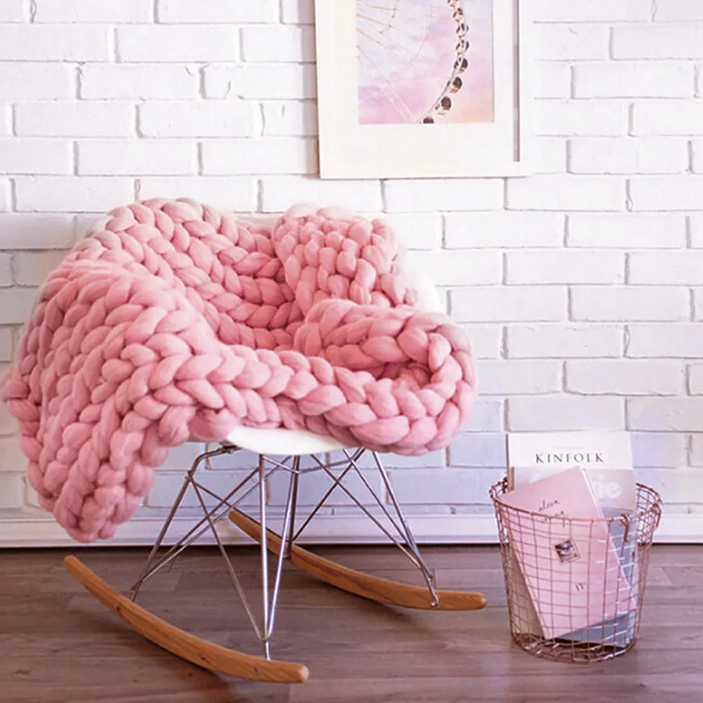 Cotton Chunky Knit Blanket Decorative Fluffy Soft Cushion Blanket