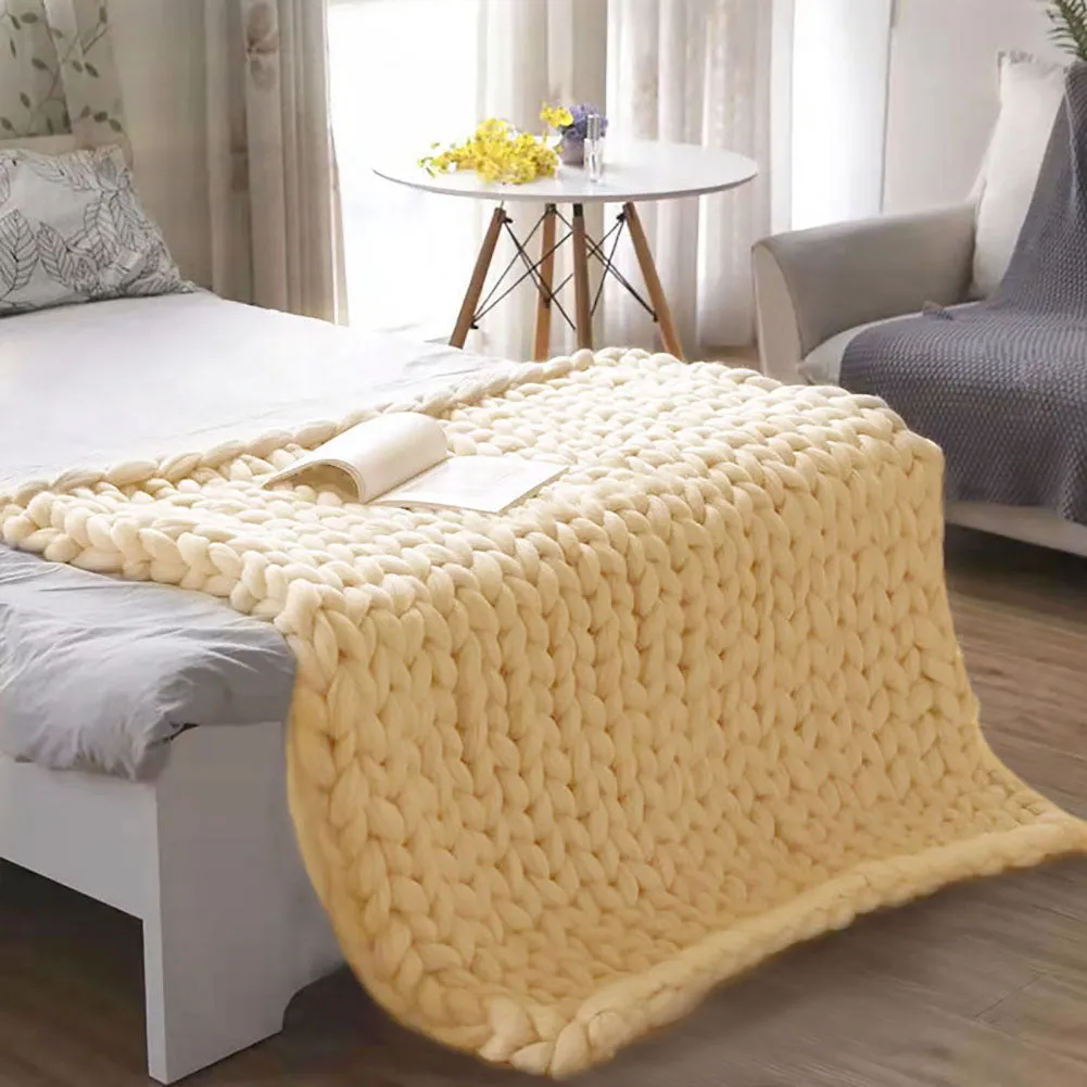 Cotton Chunky Knit Blanket Decorative Fluffy Soft Cushion Blanket