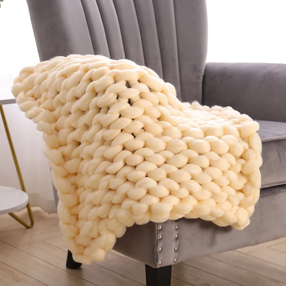 Cotton Chunky Knit Blanket Decorative Fluffy Soft Cushion Blanket