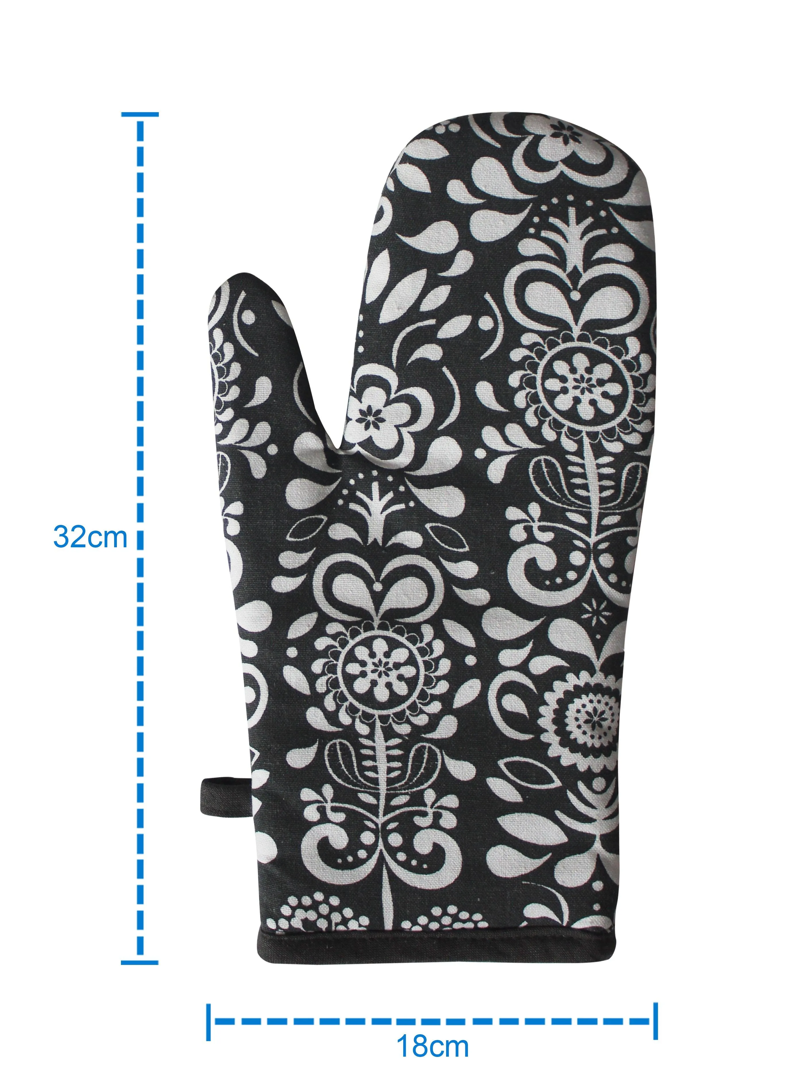 Cotton Grey Damask Oven Gloves Pack Of 2