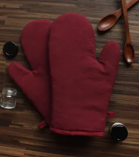 Cotton Solid Maroon Oven Gloves Pack Of 2