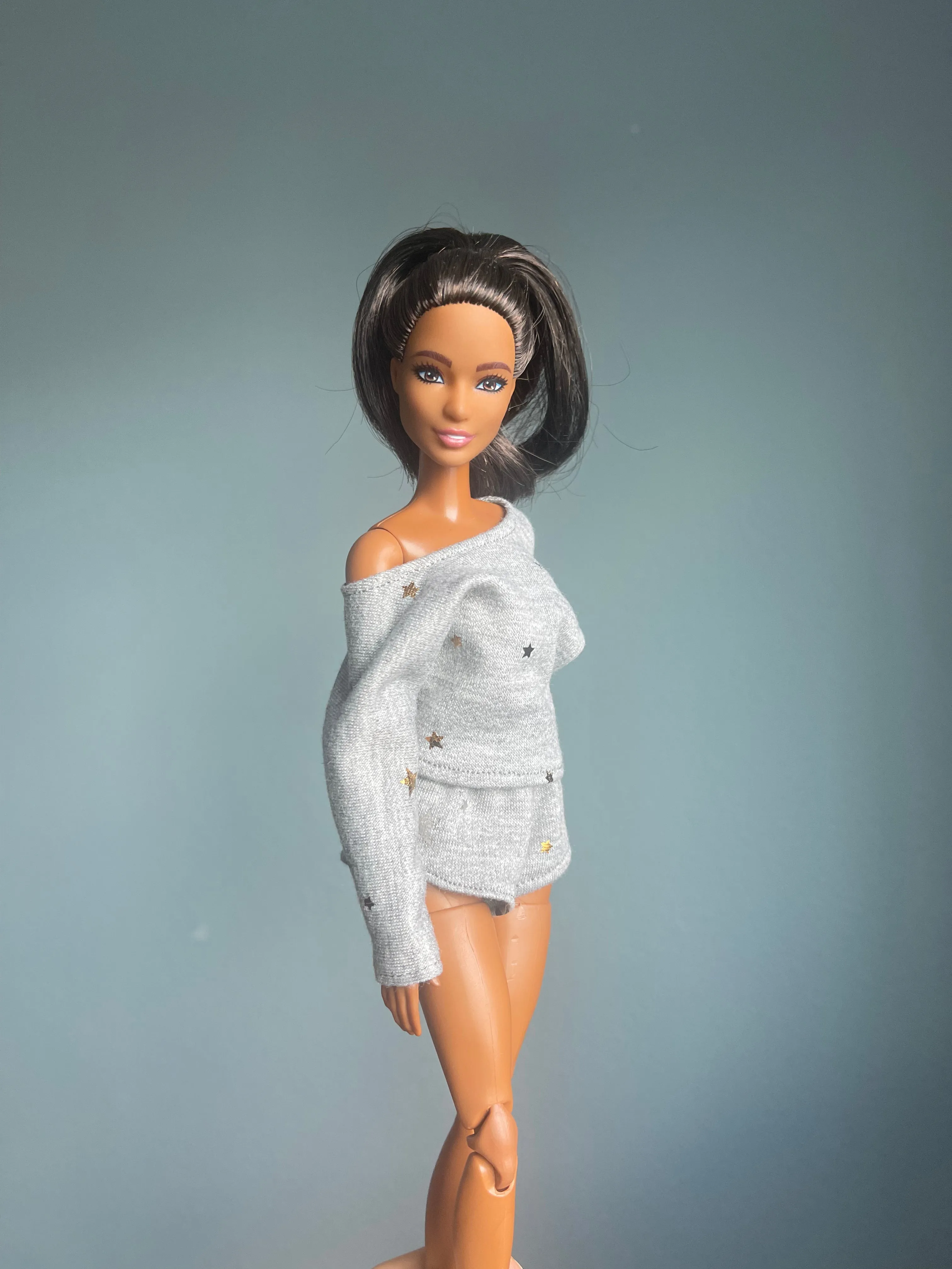 Cozy pajamas for fashion dolls winter sweater and shorts