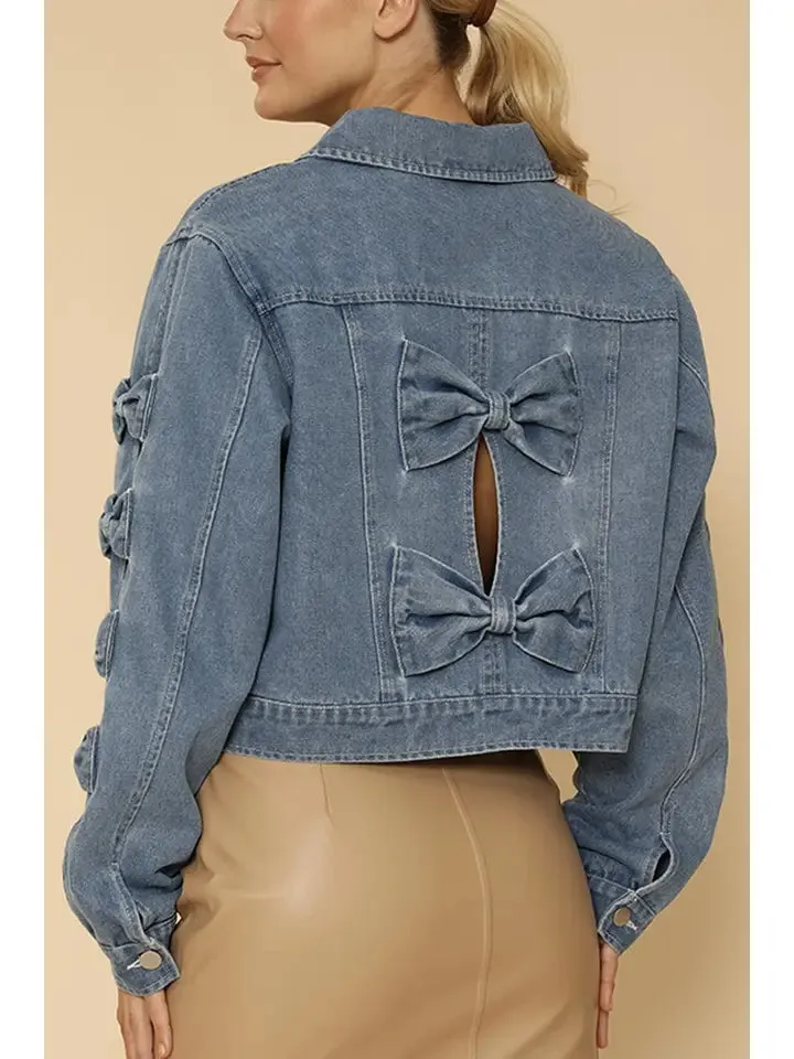 Cropped Bow Denim Jacket