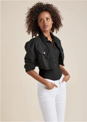 Cropped Denim Jacket - Black