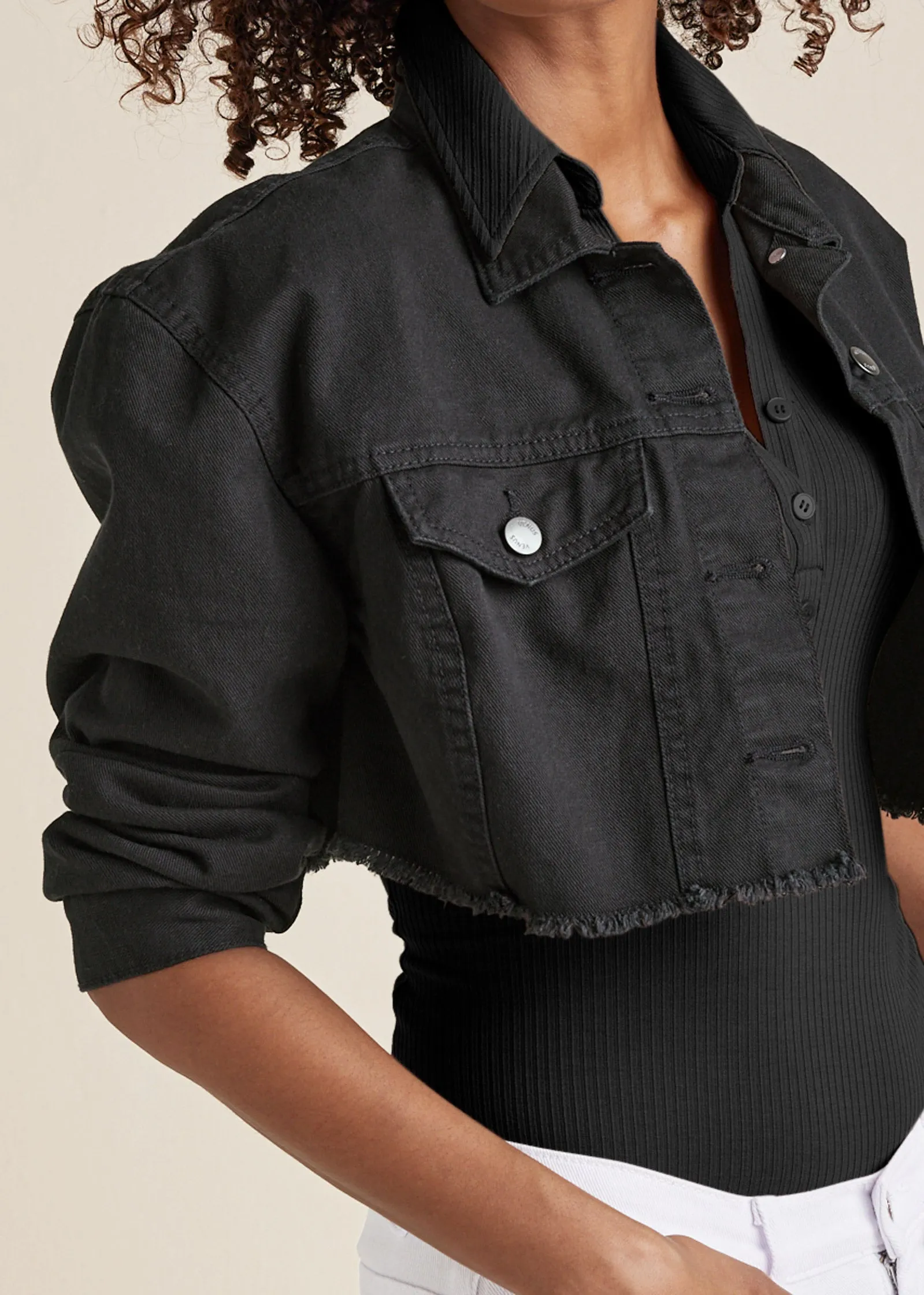 Cropped Denim Jacket - Black