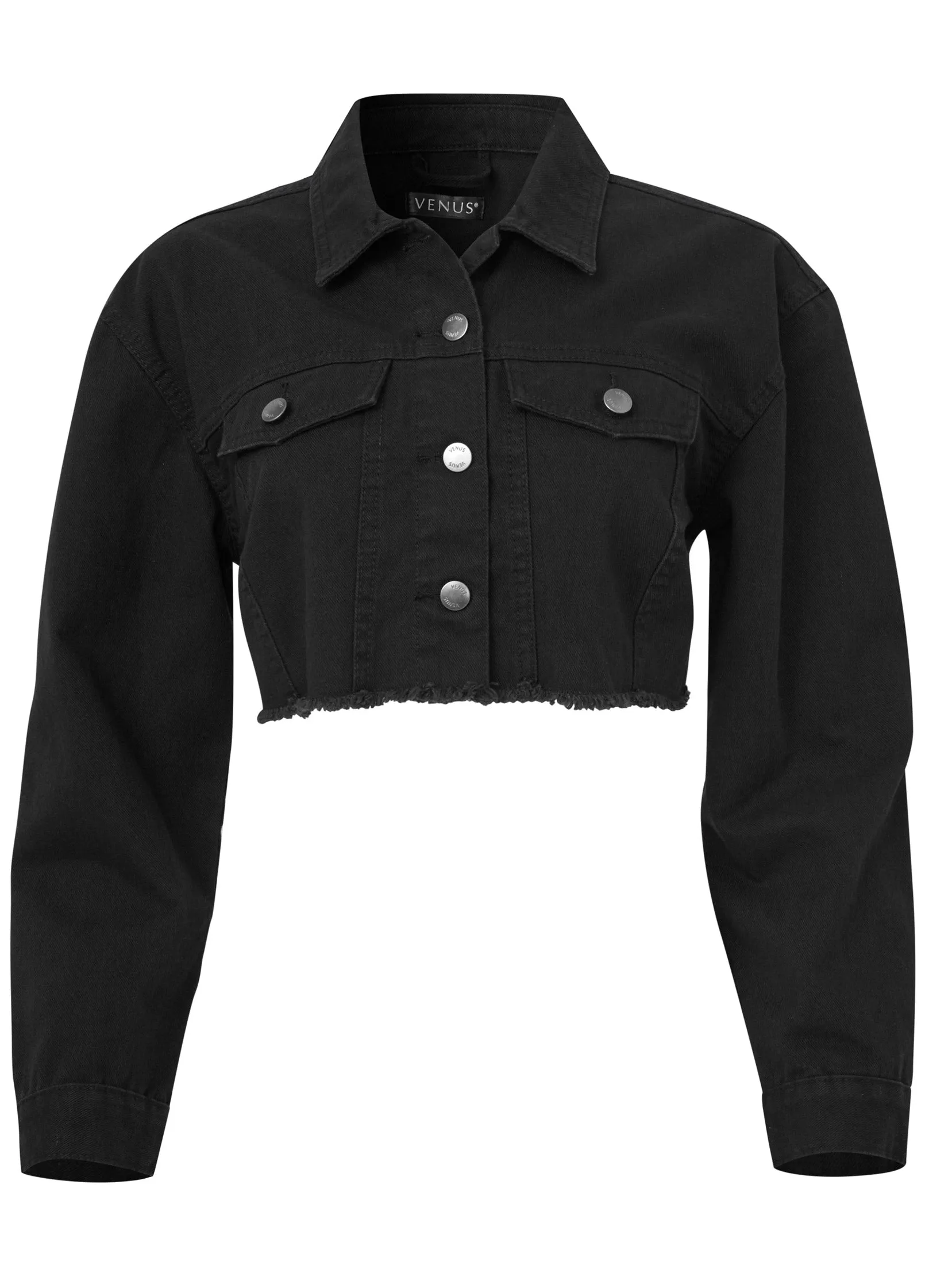 Cropped Denim Jacket - Black