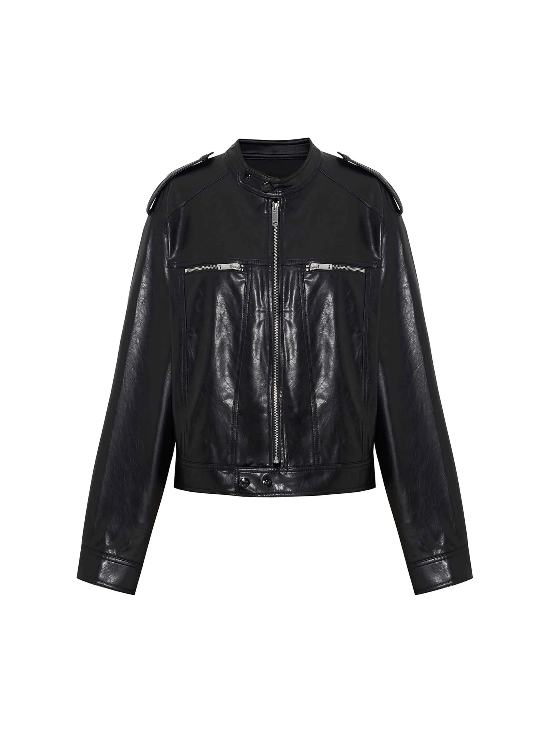 Cropped PU Leather Jacket