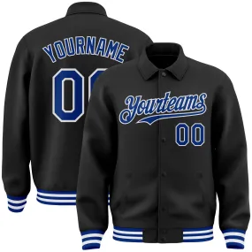 Custom Black Royal-White Bomber Full-Snap Varsity Letterman Lapel Collar Byron Jacket