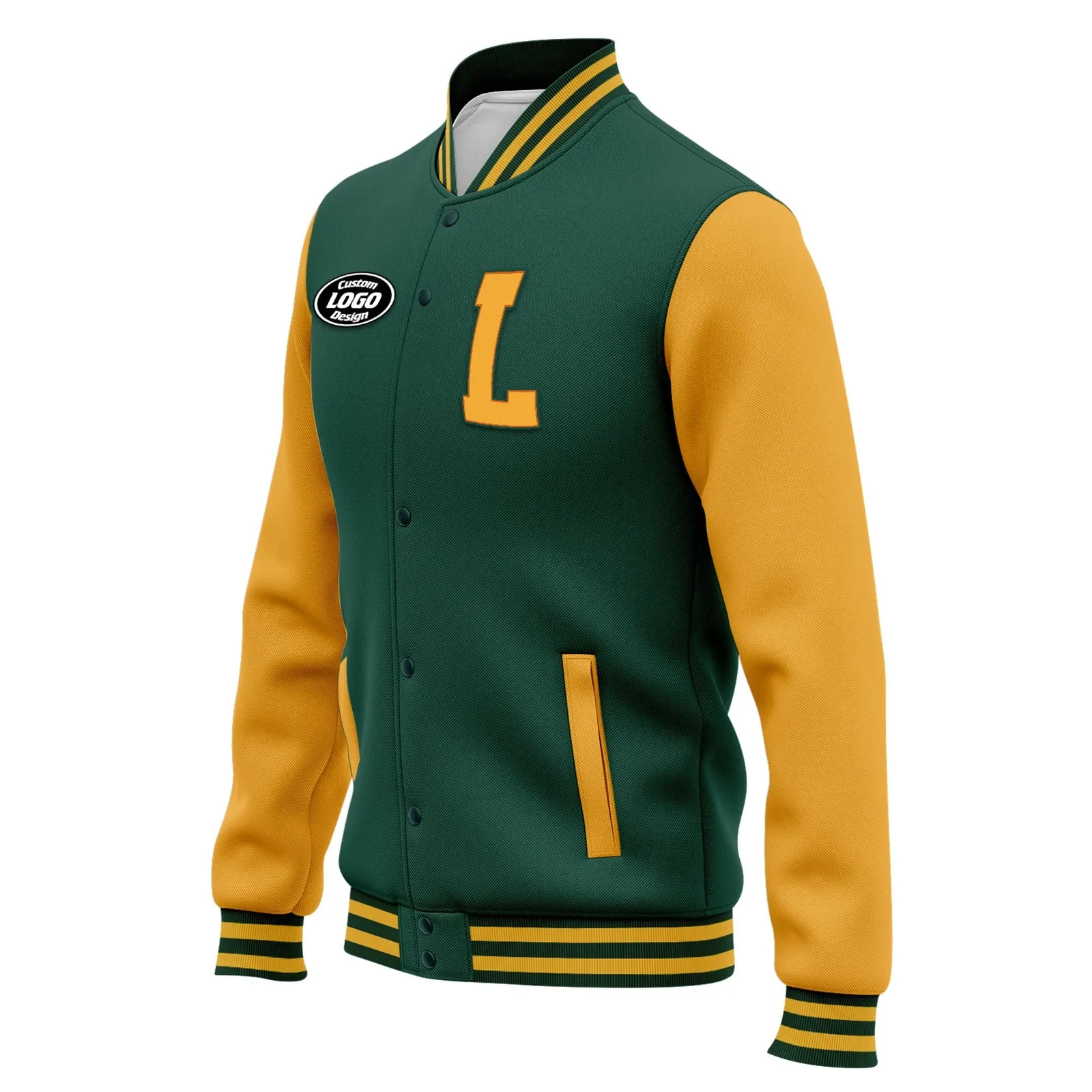 Custom Green Yellow Jacket Bomber Full-Snap Varsity Letterman Personalized Jacket FZ005-D020255-9