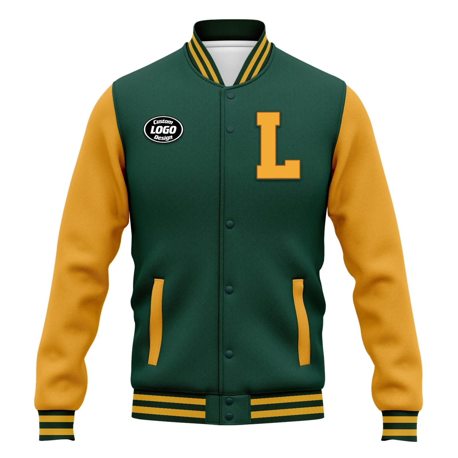 Custom Green Yellow Jacket Bomber Full-Snap Varsity Letterman Personalized Jacket FZ005-D020255-9