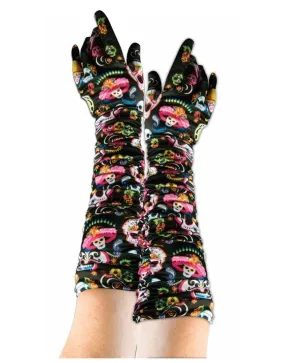 Day of the Dead Long Ruched Gloves