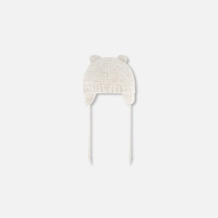 Deux Par Deux Knit Hat with Ear Flaps - Whisper White