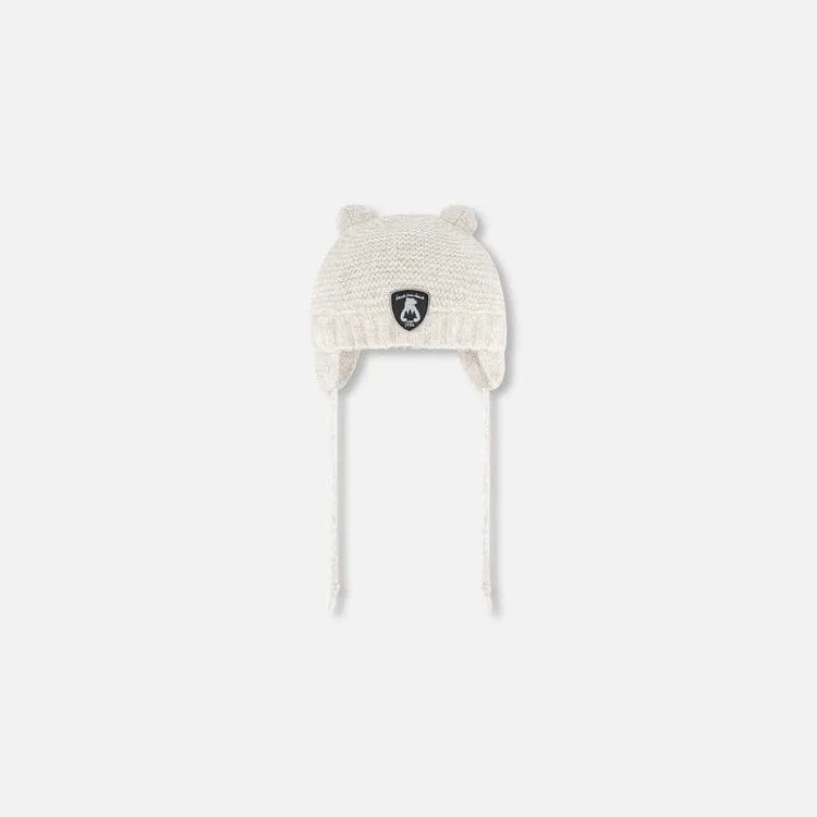 Deux Par Deux Knit Hat with Ear Flaps - Whisper White