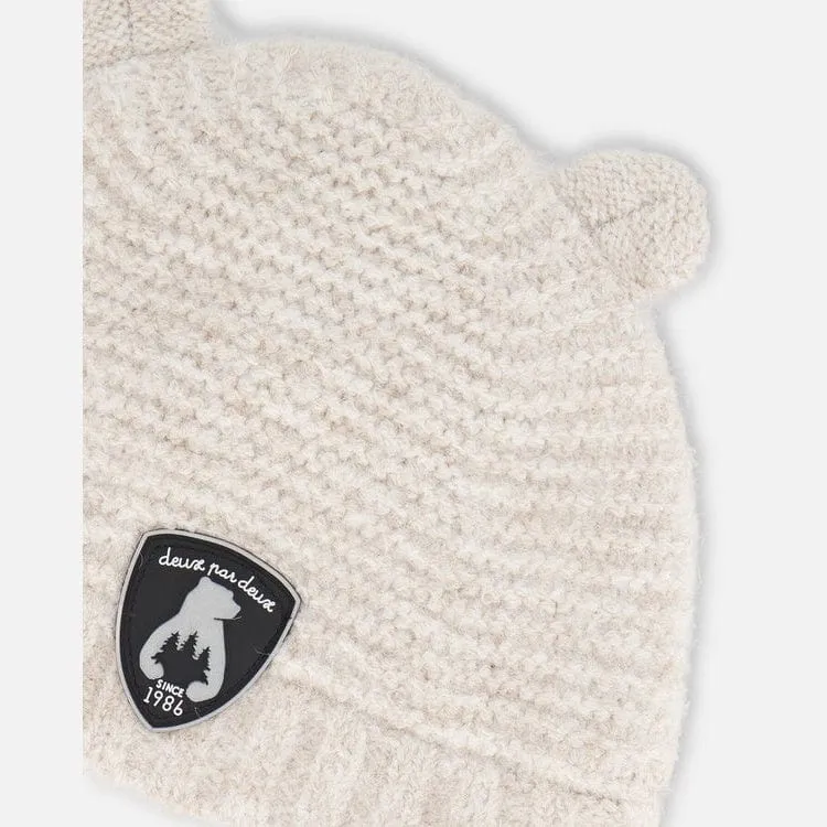 Deux Par Deux Knit Hat with Ear Flaps - Whisper White