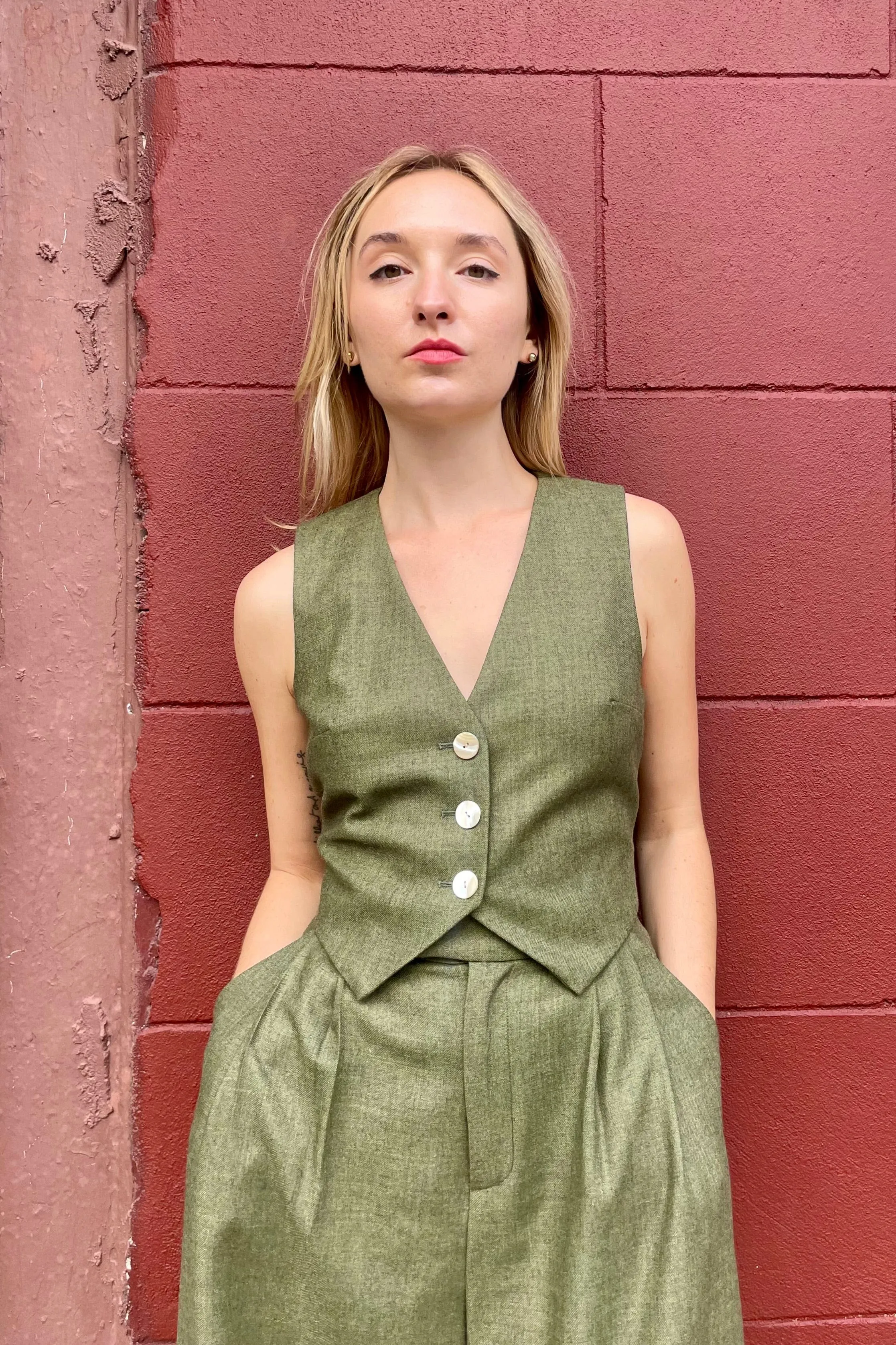 Diane Vest in Olive Wool