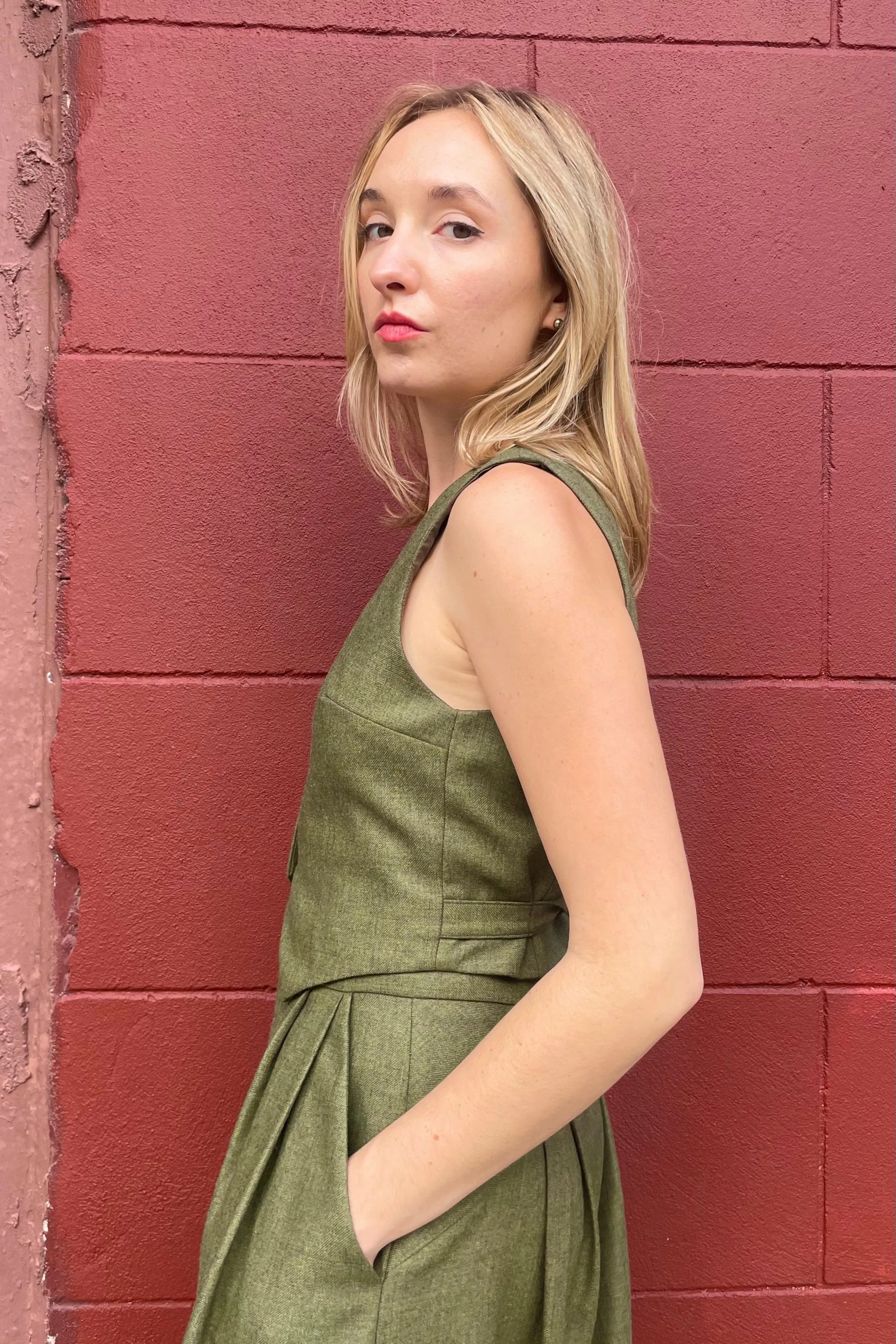 Diane Vest in Olive Wool