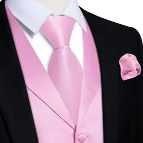 DiBanGu Tuxedo Waistcoat Classic Rose Pink Solid Notched Collar Mens Dress Wedding Vest