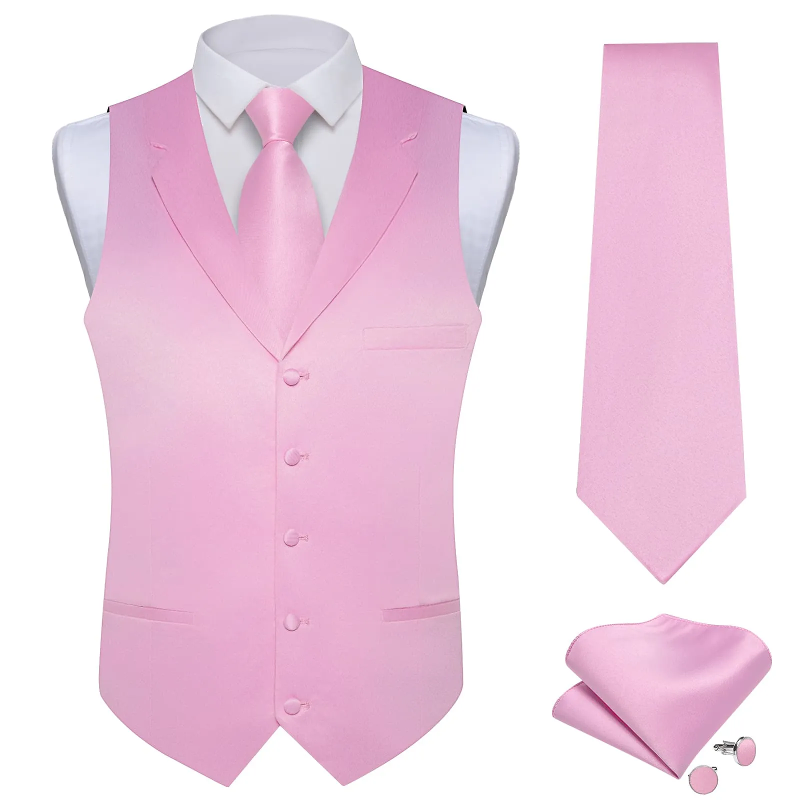 DiBanGu Tuxedo Waistcoat Classic Rose Pink Solid Notched Collar Mens Dress Wedding Vest