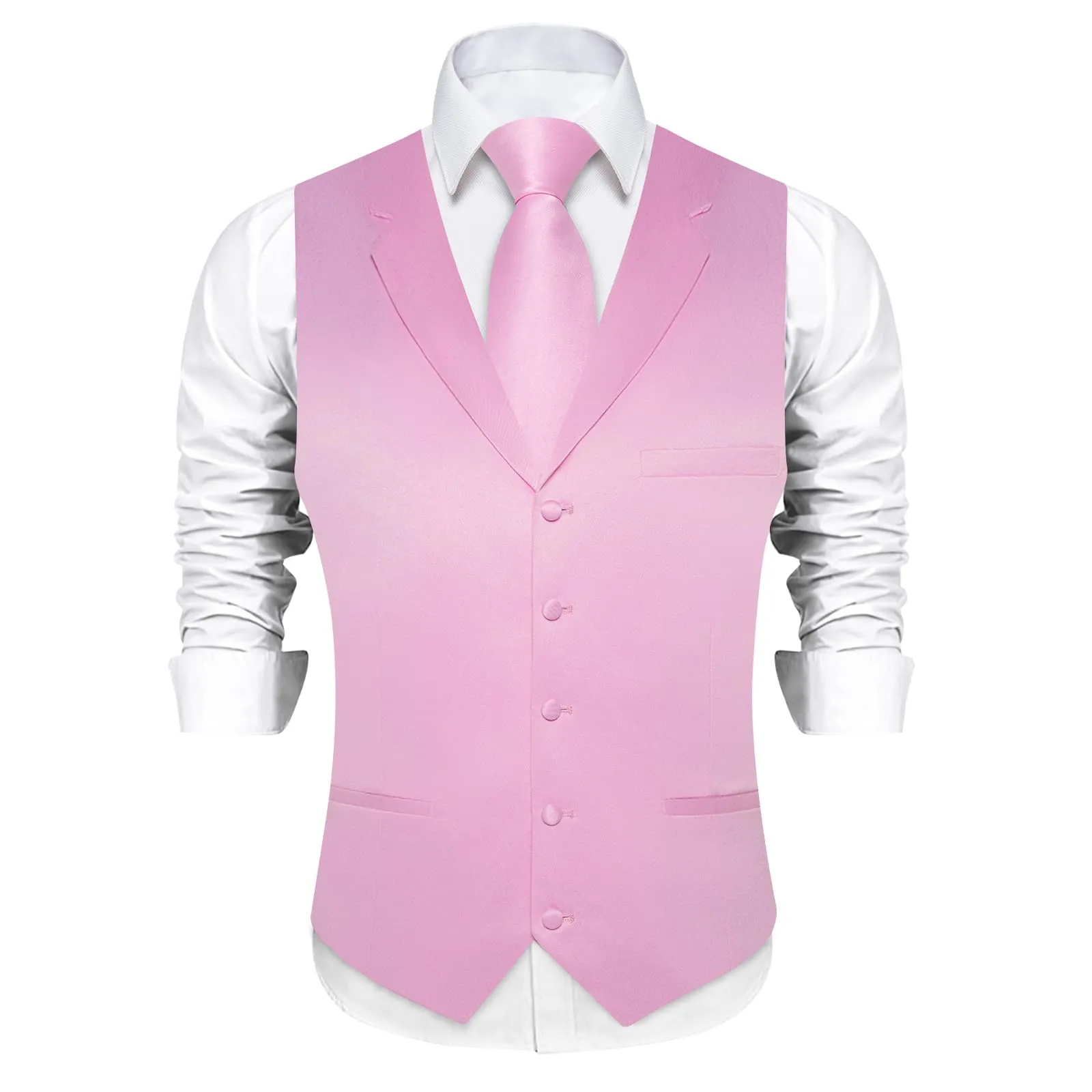 DiBanGu Tuxedo Waistcoat Classic Rose Pink Solid Notched Collar Mens Dress Wedding Vest