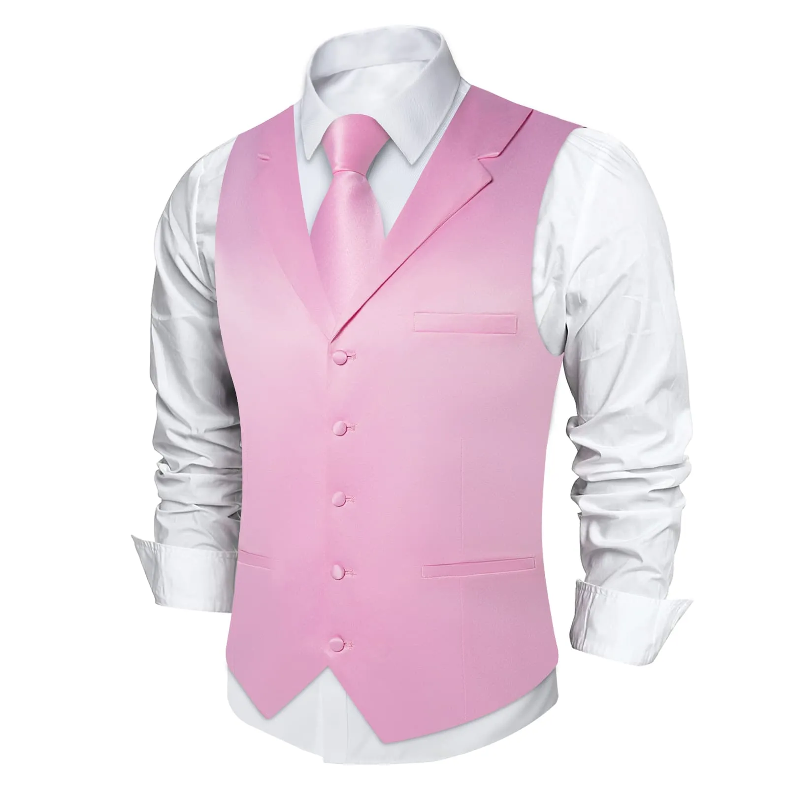 DiBanGu Tuxedo Waistcoat Classic Rose Pink Solid Notched Collar Mens Dress Wedding Vest