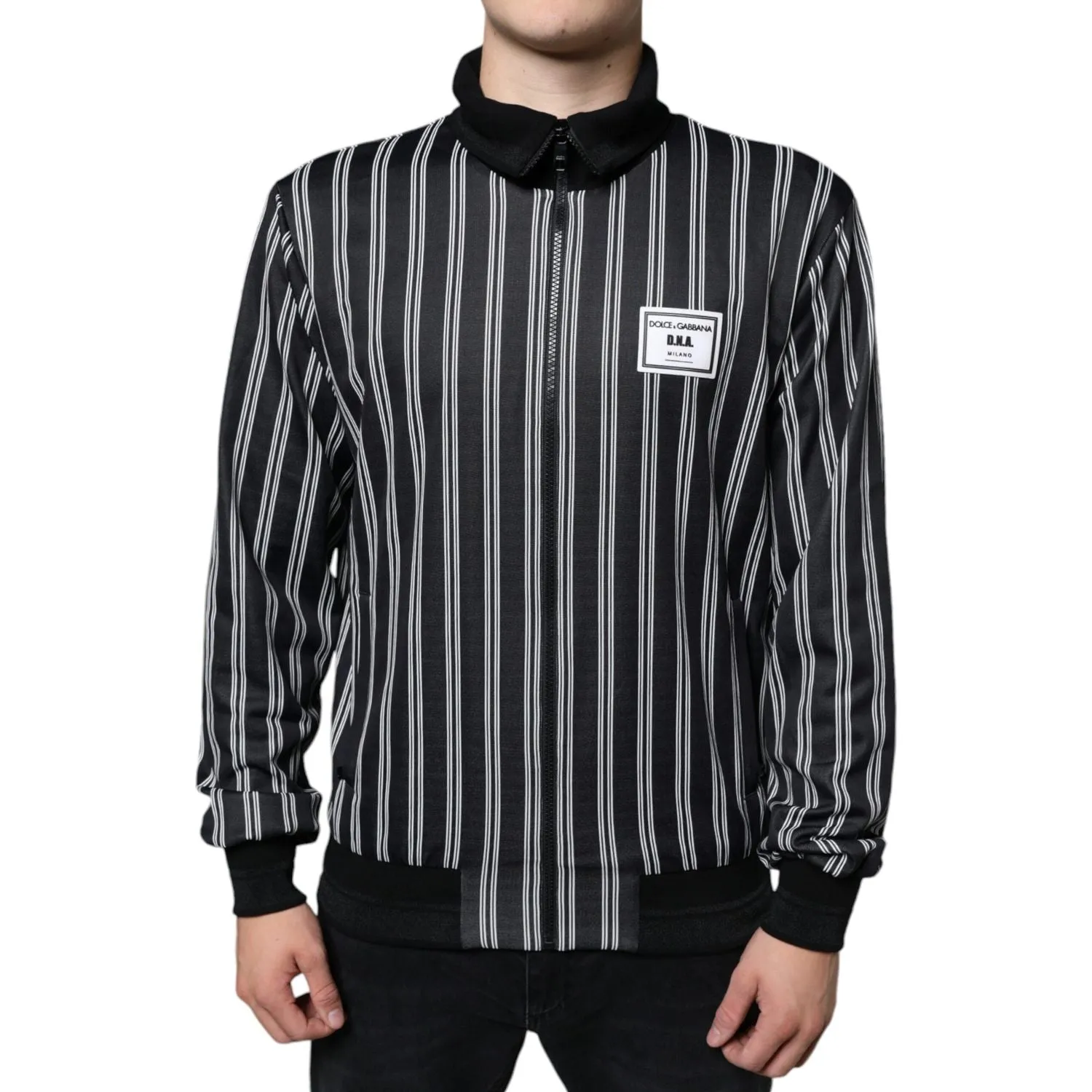 Dolce & Gabbana Black White Stripes Full Zip DNA Milano Men Sweater