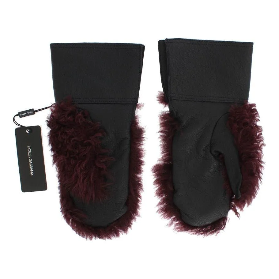 Dolce & Gabbana Elegant Black & Bordeaux Leather Gloves