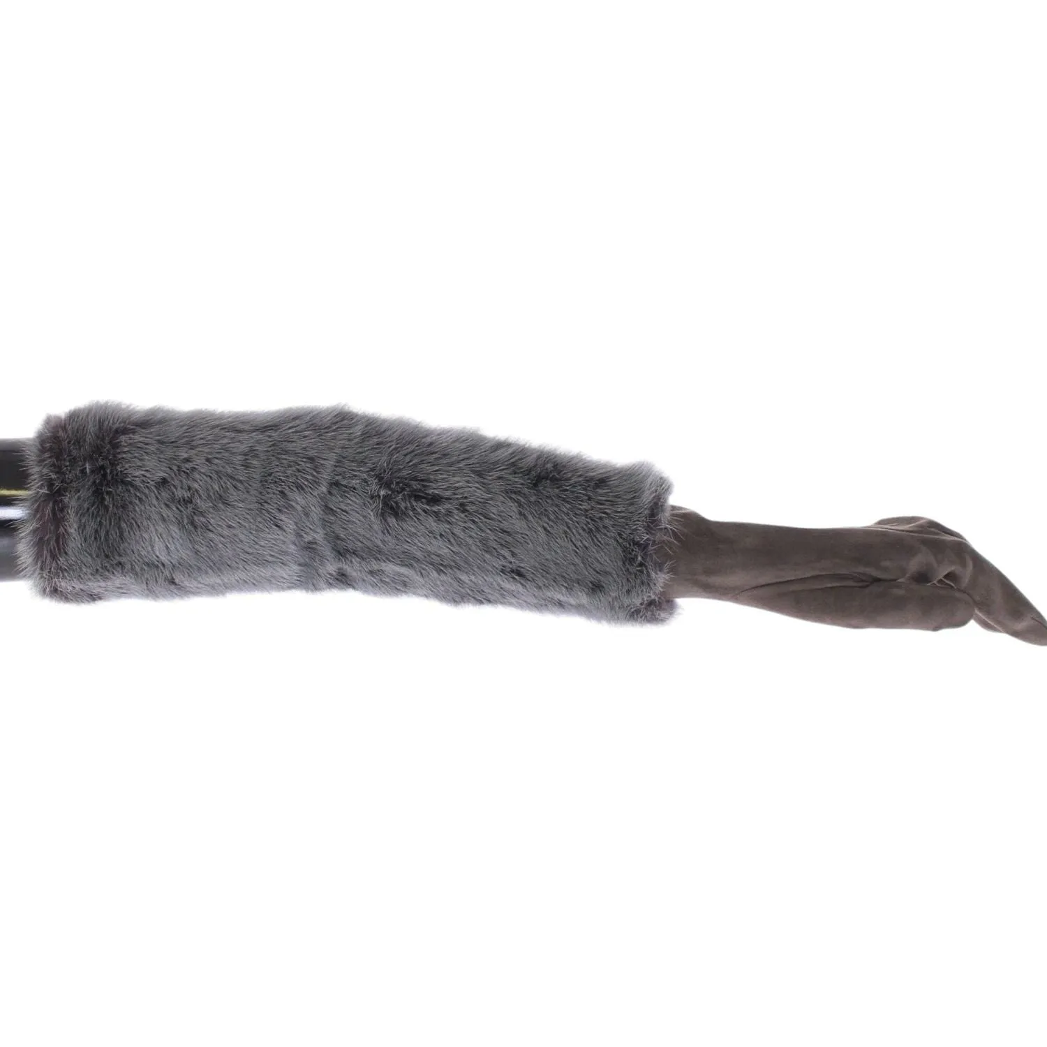 Dolce & Gabbana Elegant Gray Mink Fur Leather Elbow Gloves