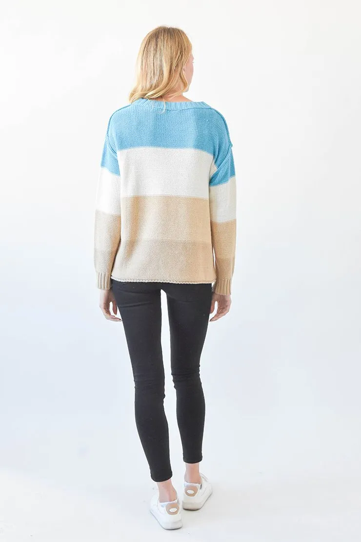 DOORBUSTER: Crewneck Colorblock Sweater - Aqua by Sew In Love