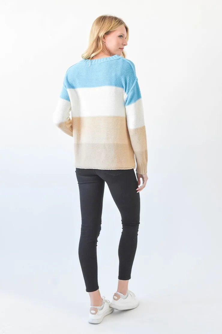 DOORBUSTER: Crewneck Colorblock Sweater - Aqua by Sew In Love