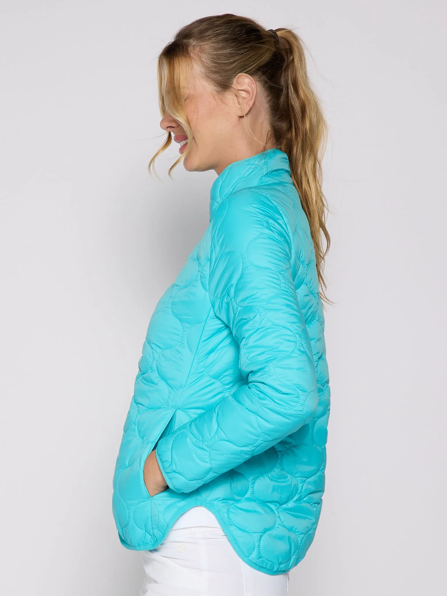 Double Zipper Padded Jacket in Caribbean Turquoise