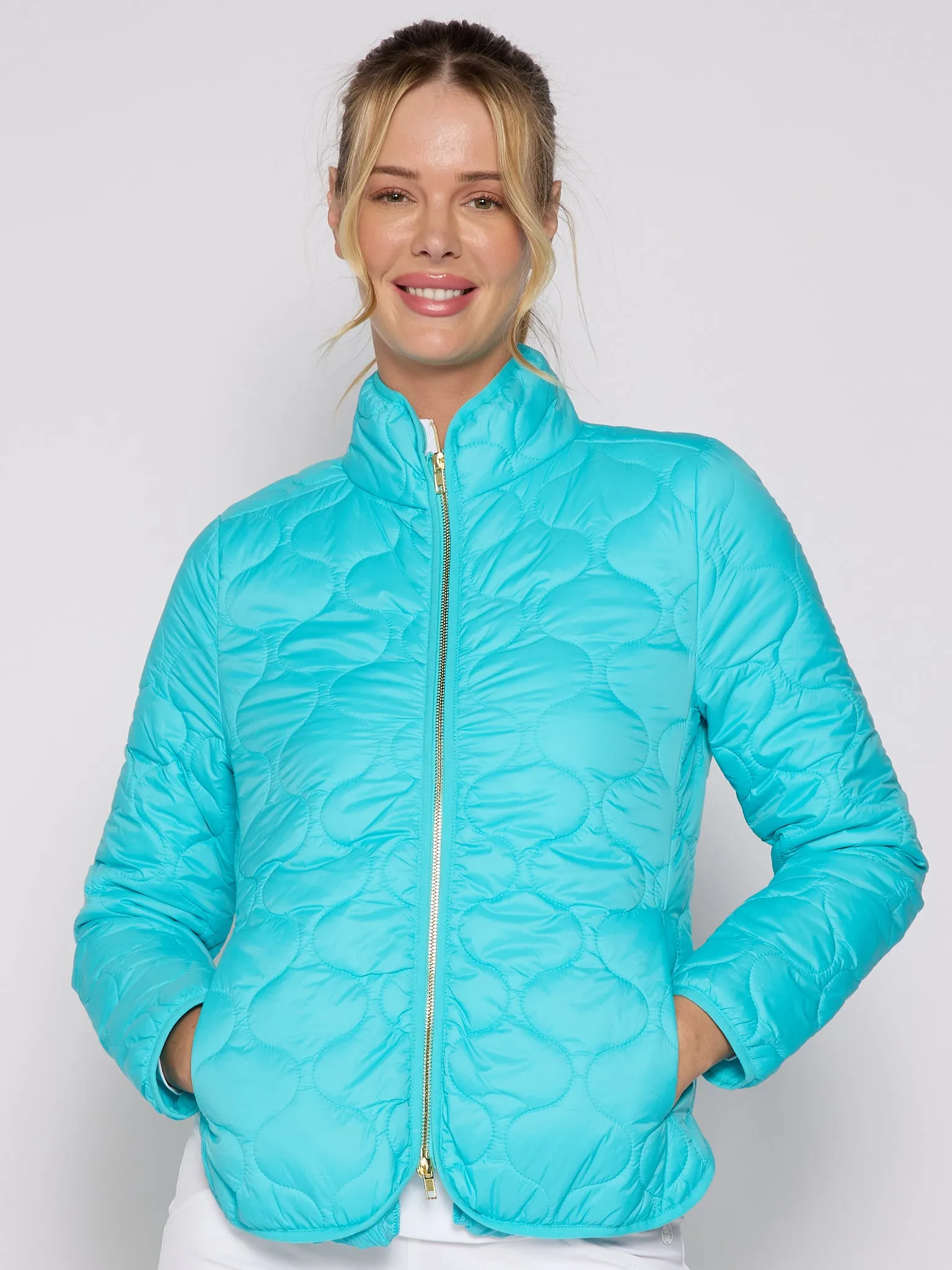 Double Zipper Padded Jacket in Caribbean Turquoise