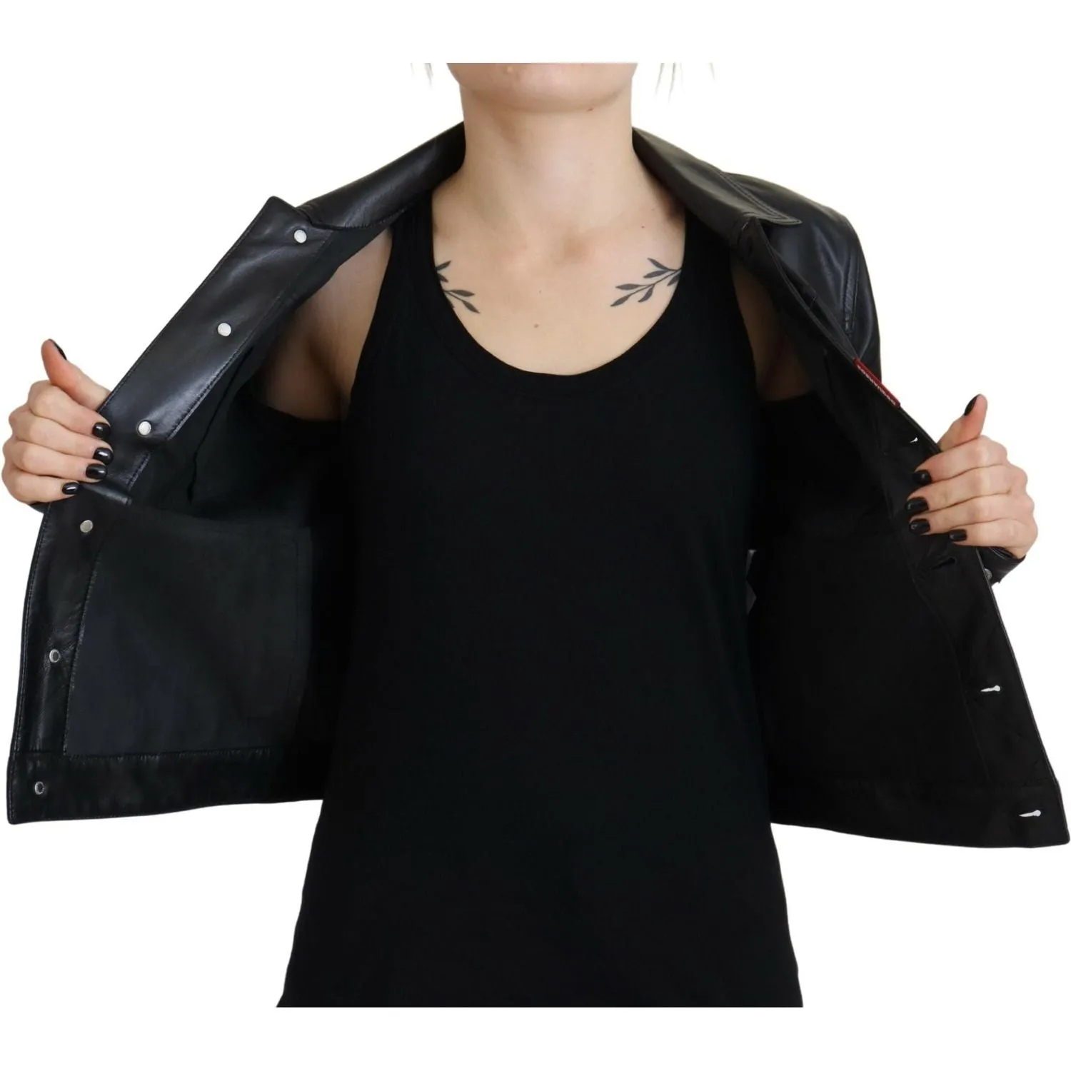 Dsquared² Black Leather Collared Long Sleeves Jacket