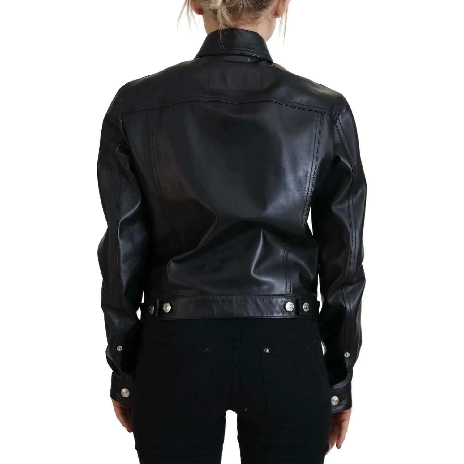 Dsquared² Black Leather Collared Long Sleeves Jacket