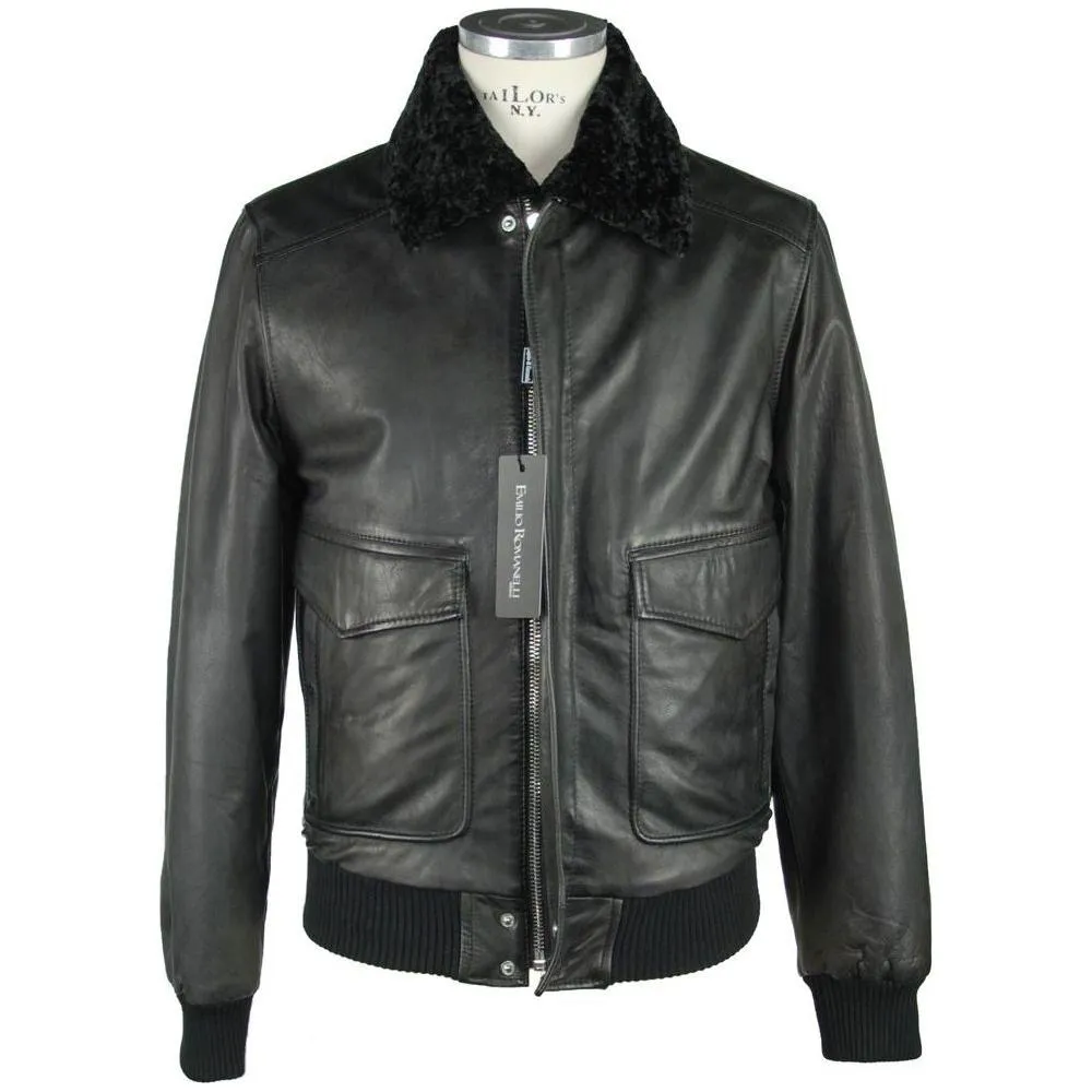 Emilio Romanelli Sleek Black Leather Zip Jacket