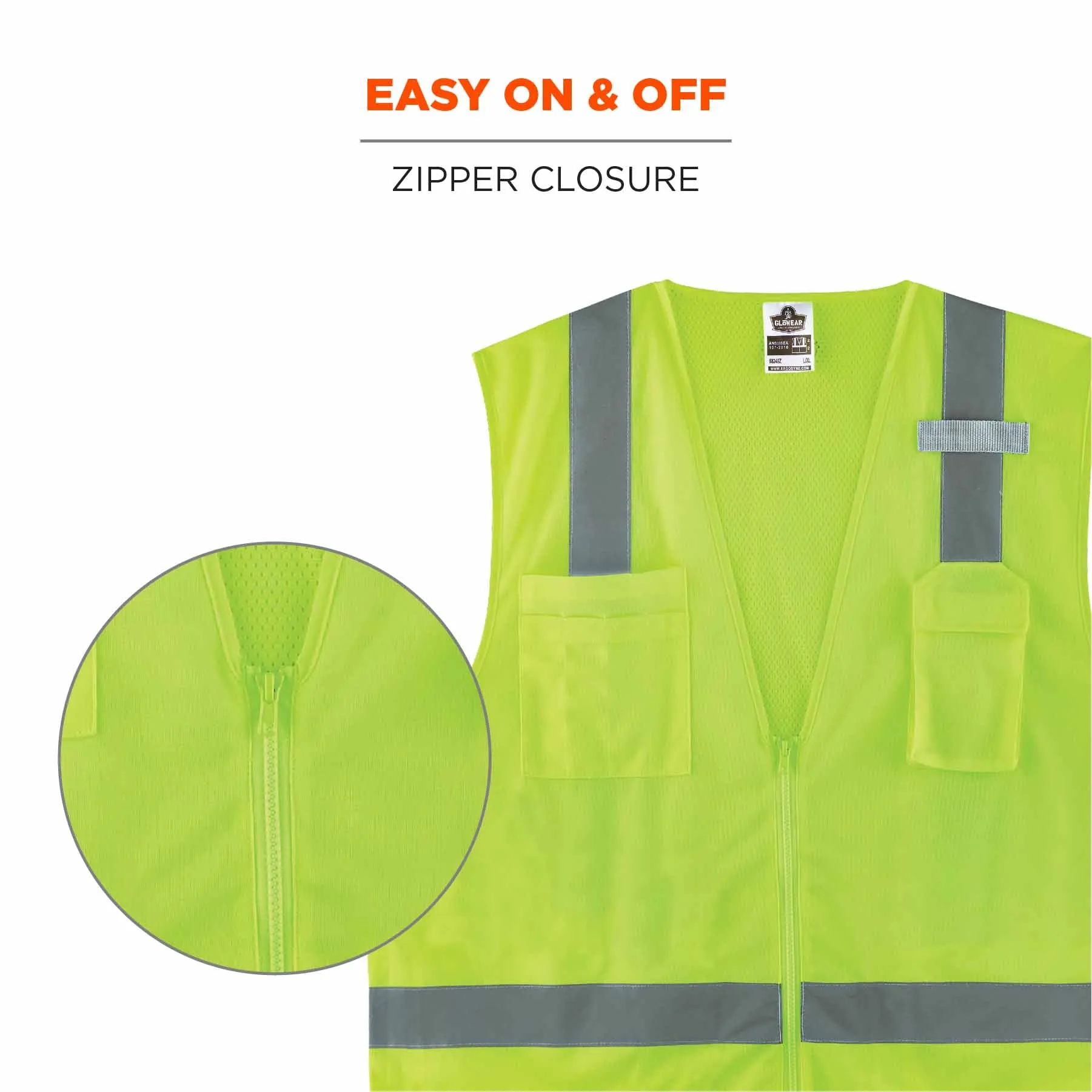 Ergodyne 24503 8249Z-S M Lime Class 2 Economy Surveyors Vest - Single Size