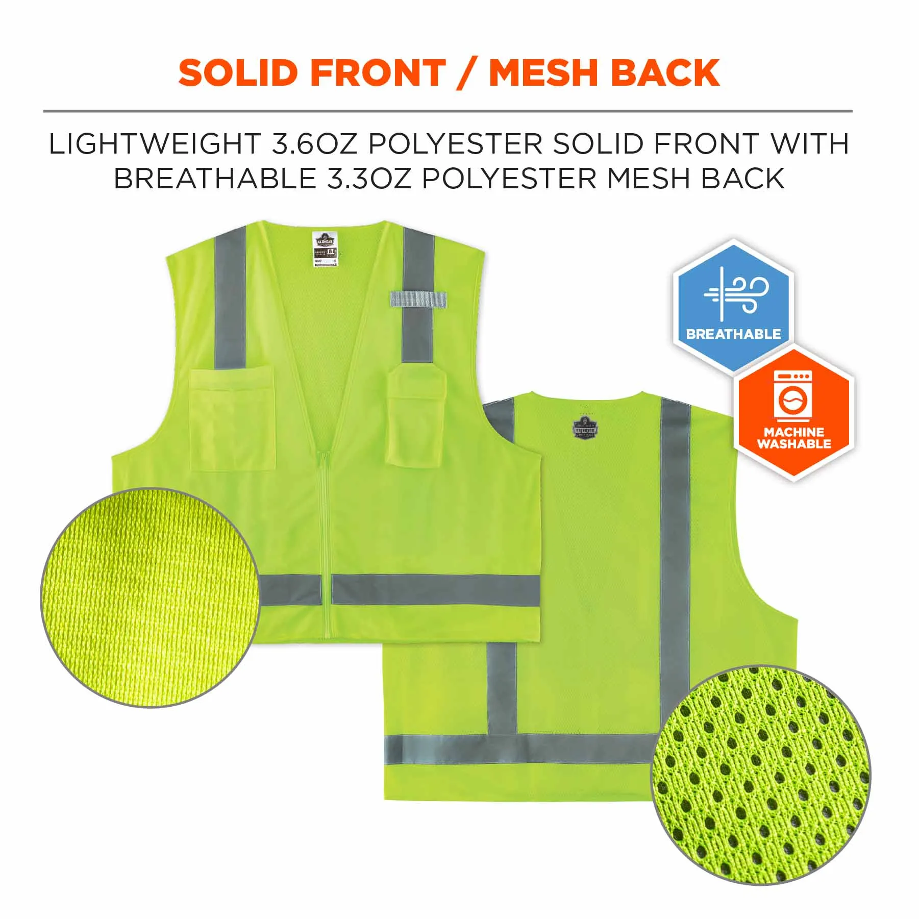 Ergodyne 24503 8249Z-S M Lime Class 2 Economy Surveyors Vest - Single Size