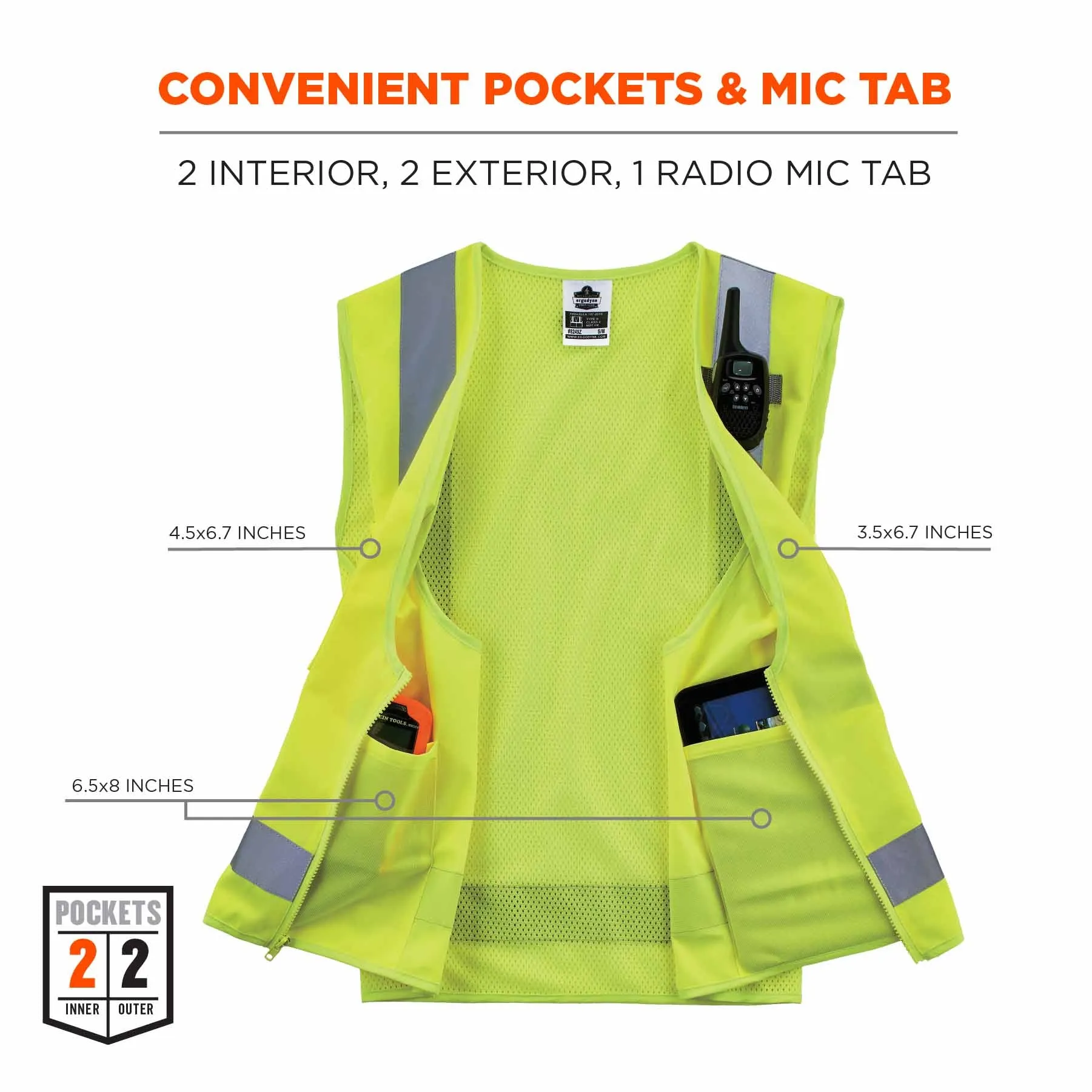 Ergodyne 24503 8249Z-S M Lime Class 2 Economy Surveyors Vest - Single Size