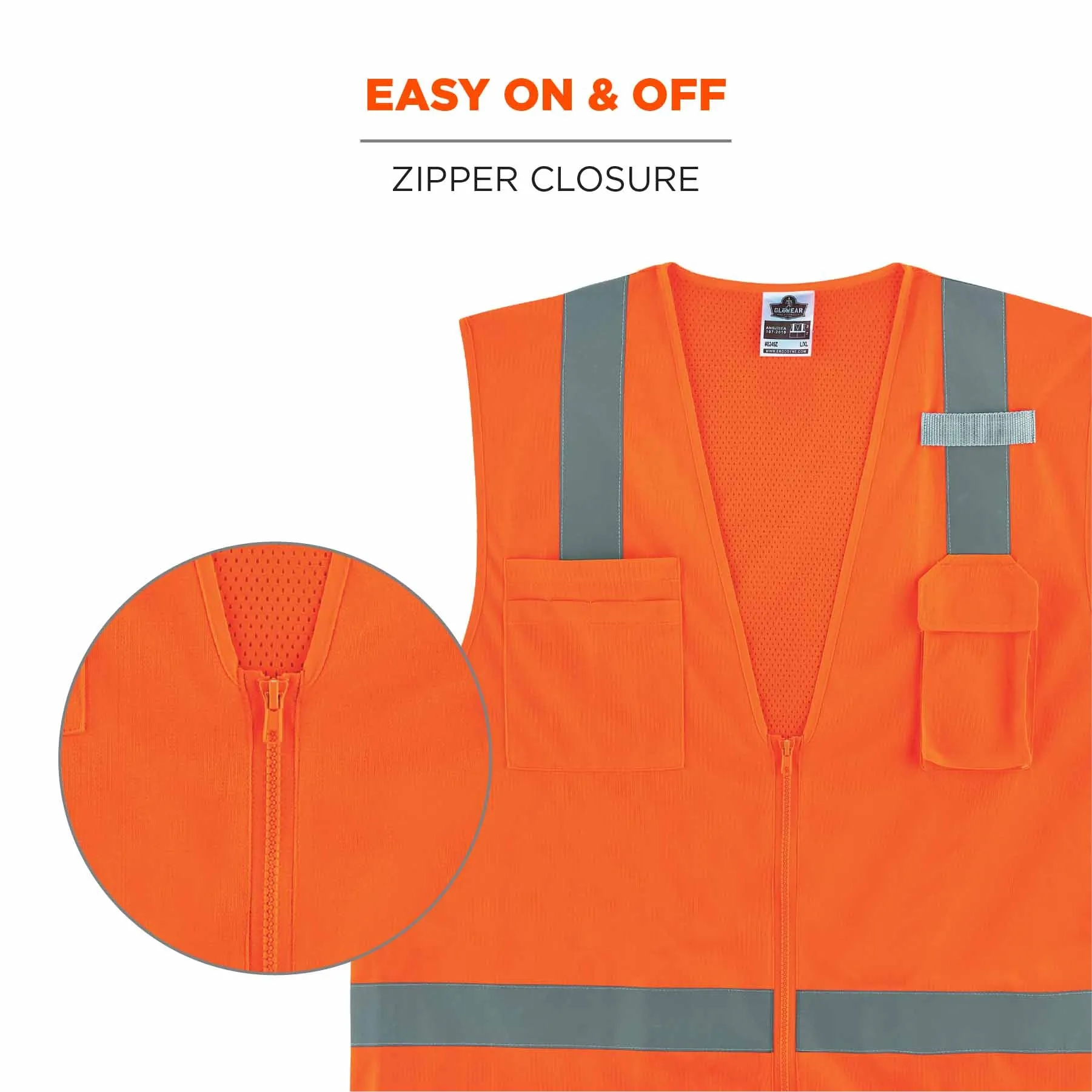 Ergodyne 24511 8249Z-S XS Orange Class 2 Economy Surveyors Vest - Single Size