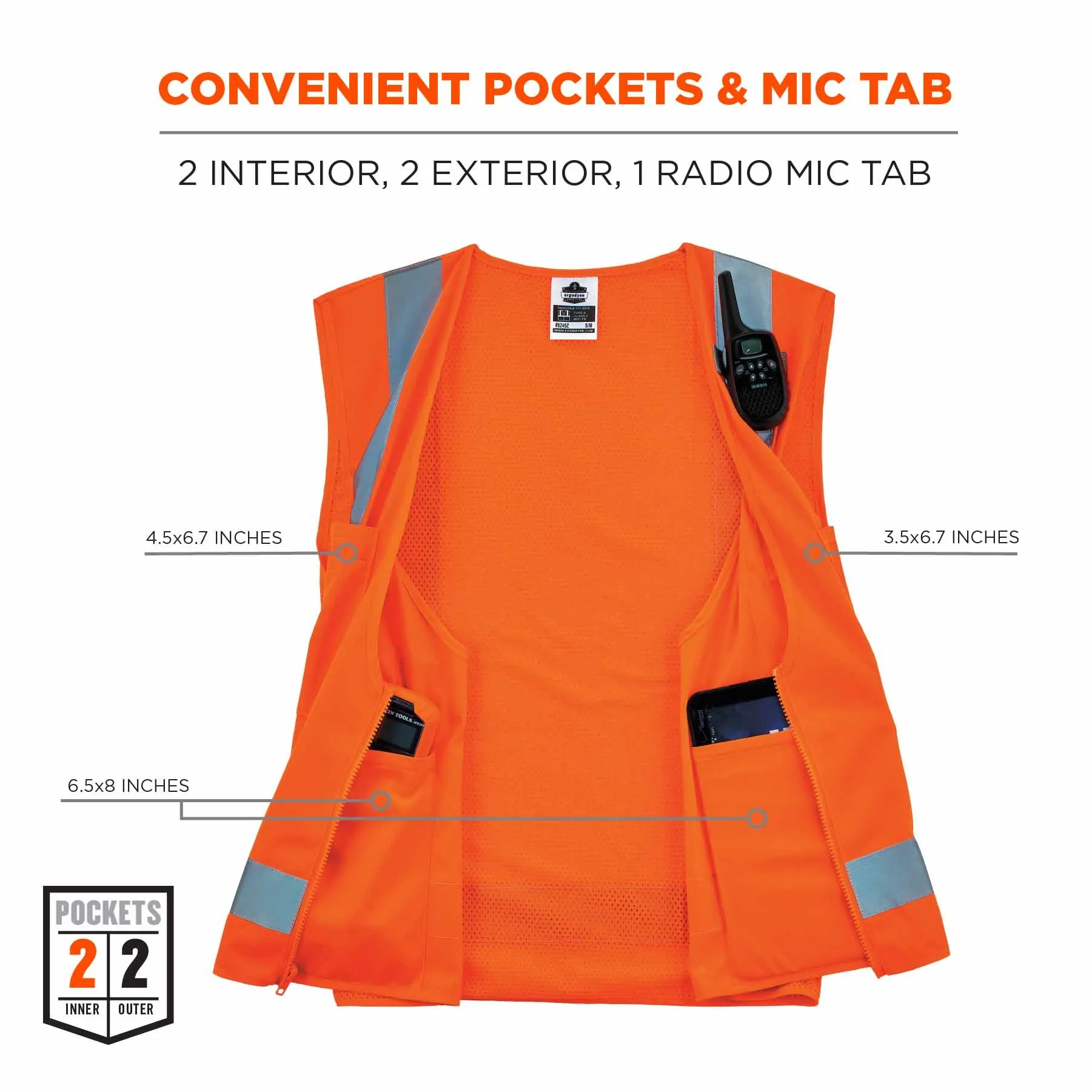 Ergodyne 24511 8249Z-S XS Orange Class 2 Economy Surveyors Vest - Single Size