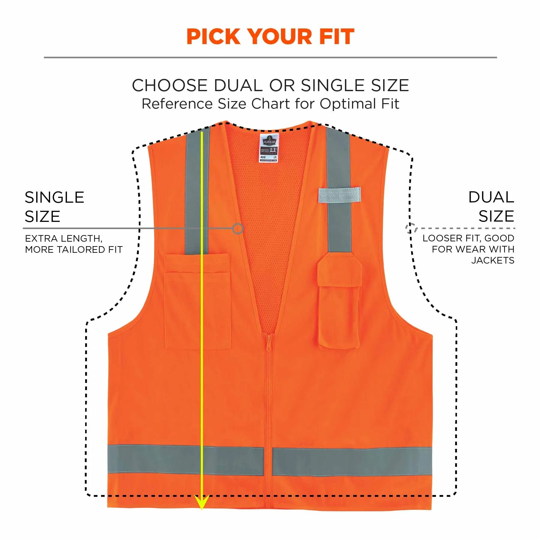 Ergodyne 24511 8249Z-S XS Orange Class 2 Economy Surveyors Vest - Single Size