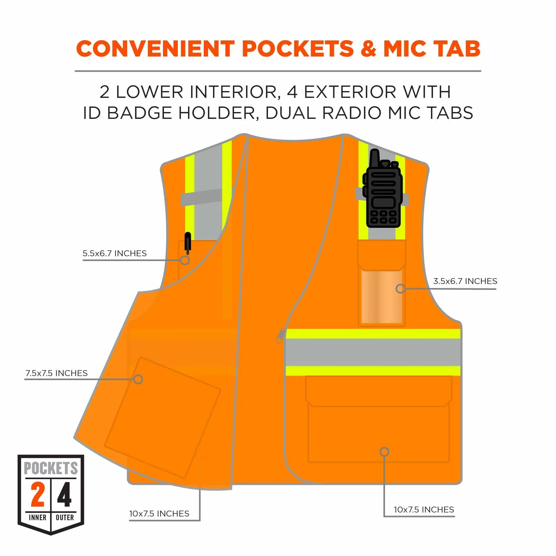 Ergodyne 24578 8246Z-S 4XL Orange Class 2 Two-Tone Mesh Vest - Single Size