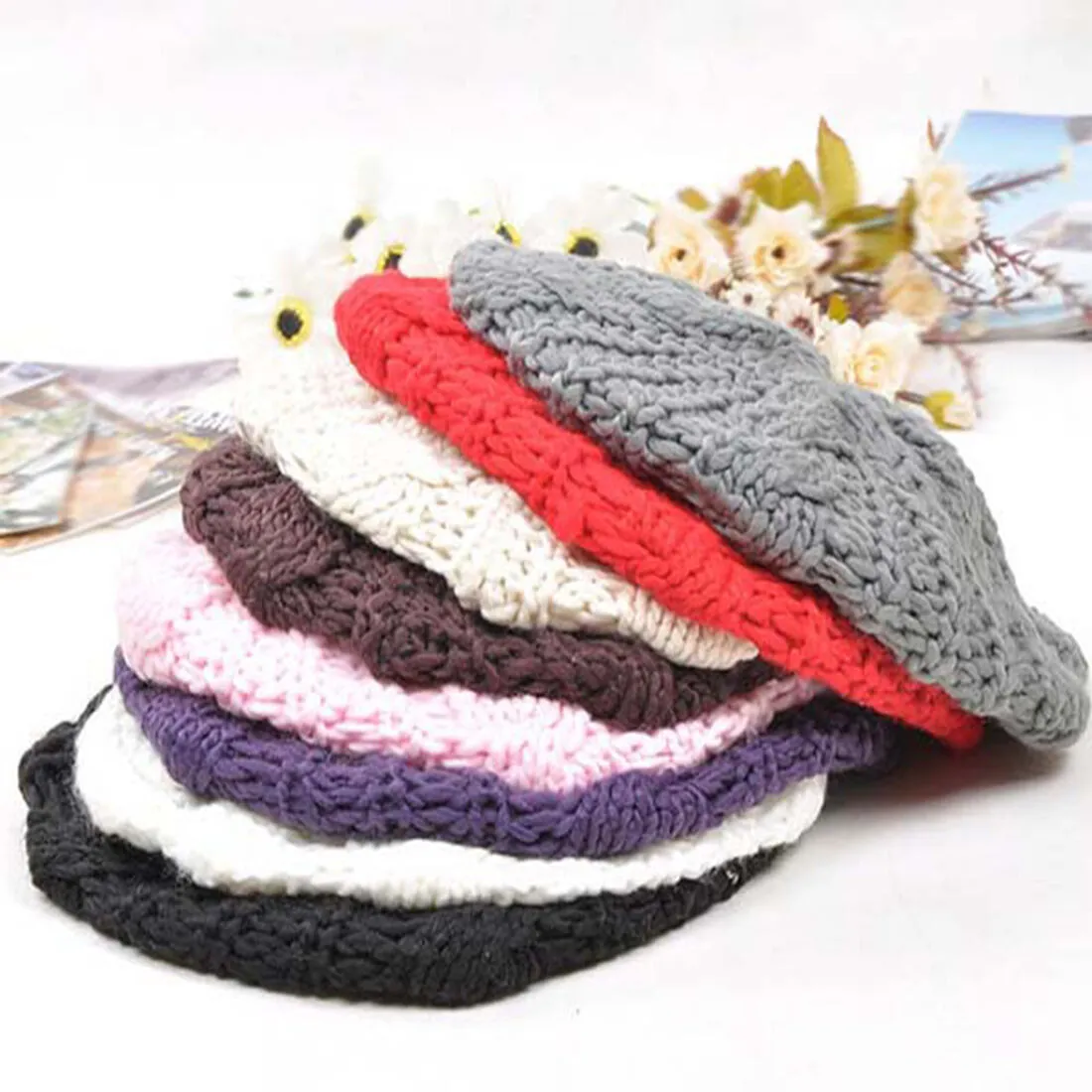 Fashion Warm Winter Women Beret Braided Baggy Knit Crochet Beanie Hat Ski Cap