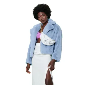 Faux Fur Cropped Jacket in Powder Blue