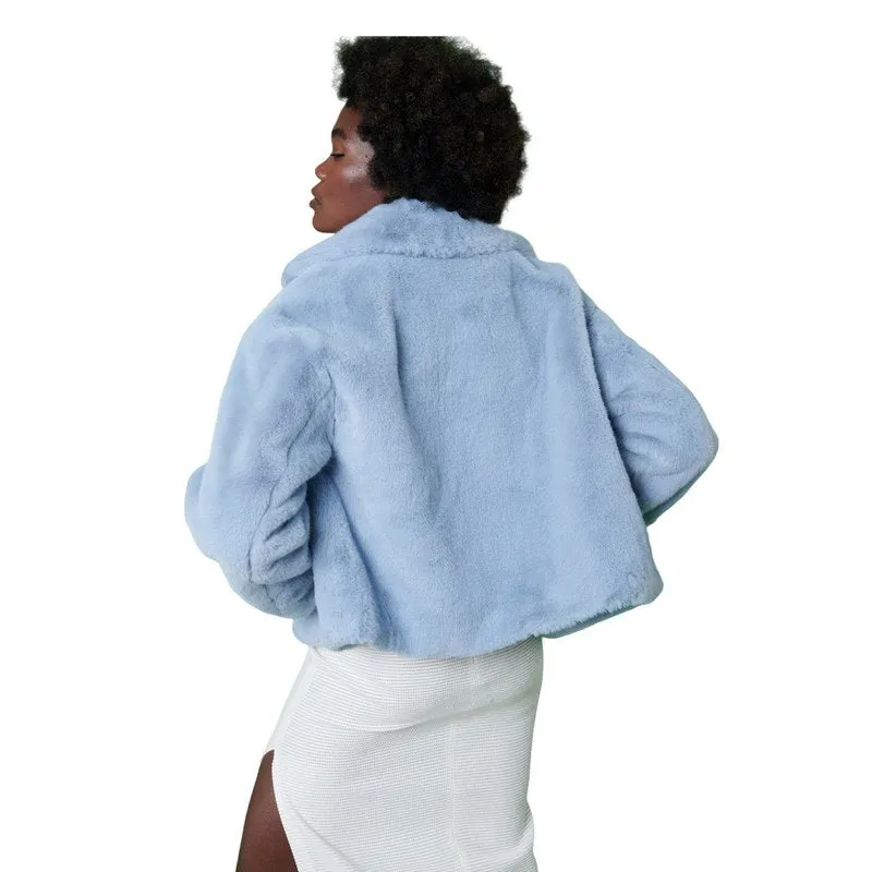 Faux Fur Cropped Jacket in Powder Blue